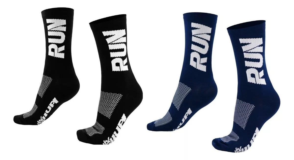 Kit 02 Pares Meia Corrida Hupi Run Tamanho 36-42 Preto e Azul
