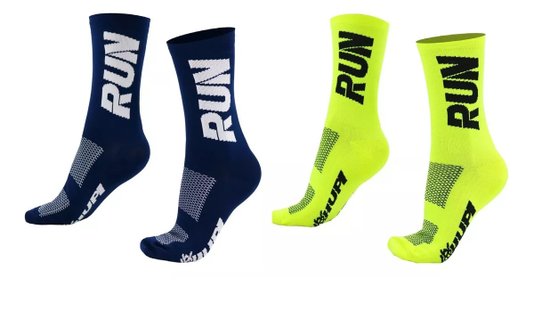 Kit 02 Pares Meia Corrida Hupi Run Tamanho 36-42 Azul e Amarelo