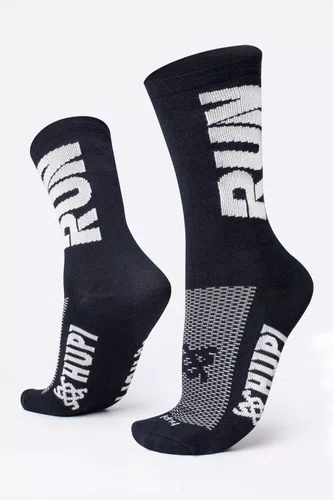 Kit 03 Pares Meia Corrida Hupi Run Cano Médio 36-42 Run Laranja e Preto