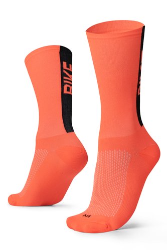 Meia Para Ciclismo Bike B.V. Cano Médio Unissex Laranja Neon