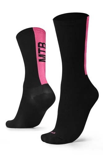 Meia Para Ciclismo MTB B.V. Cano Médio Unissex Preto e Rosa