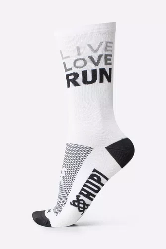 Meia para Corrida HUPI Live Love Run Branca Cano Médio