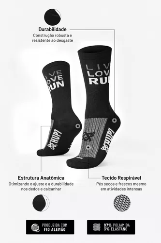 Meia para Corrida HUPI Live Love Run Preta Cano Médio
