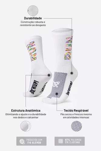 Meia para Corrida HUPI Run Colors Branca Cano Médio