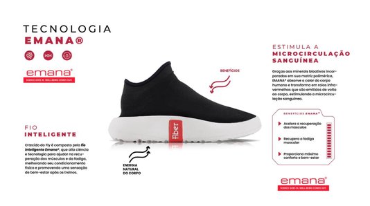 Tênis Fiber Fly Recovery Preto E Branco Unissex