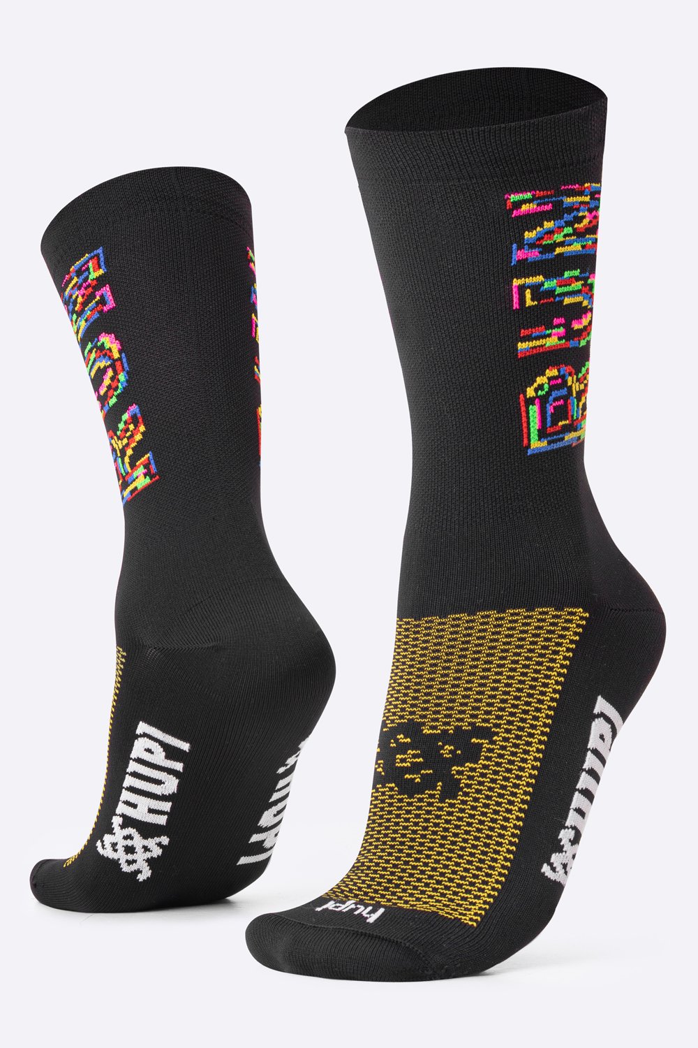 Meia para Corrida HUPI Run Colors Preto Cano Médio