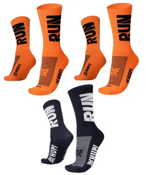 Kit 03 Pares Meia Corrida Hupi Run Cano Médio 36-42 Run Laranja e Preto
