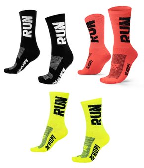 Kit 03 Pares Meia Corrida Hupi Run Cano Médio 36-42 Preto Laranja Amarelo