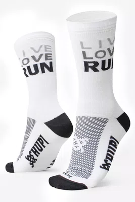 Meia para Corrida HUPI Live Love Run Branca Cano Médio
