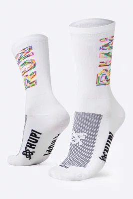 Meia para Corrida HUPI Run Colors Branca Cano Médio