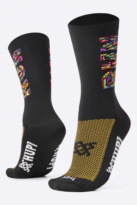 Meia para Corrida HUPI Run Colors Preto Cano Médio